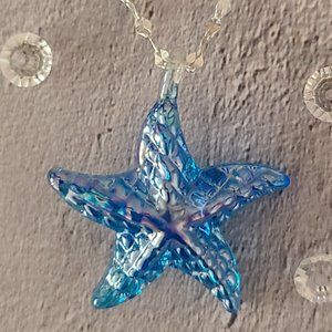 Glass Blue Starfish Pendant on a Chain